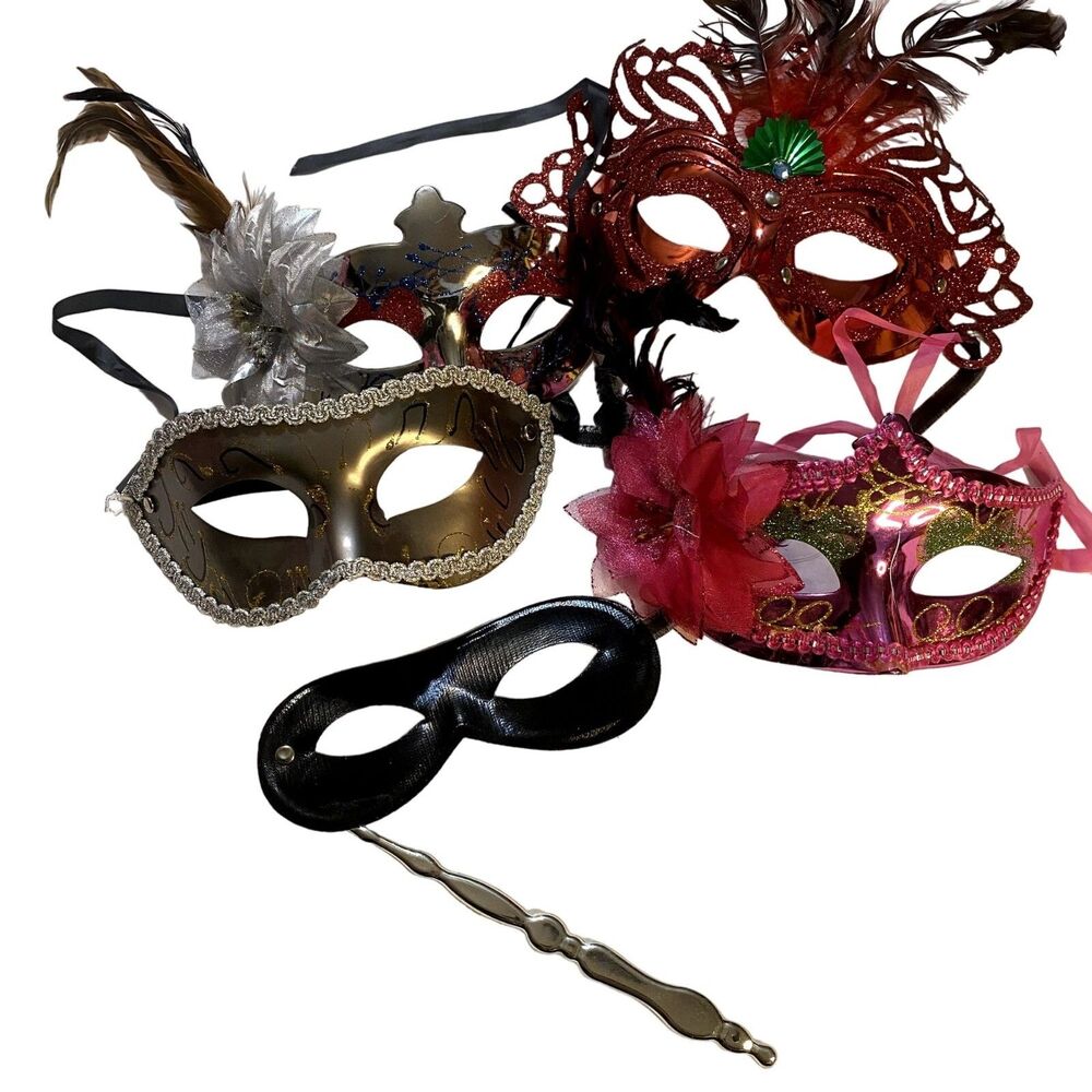 #7945 Lot of 5 Masquerade Ball Feathered Masks